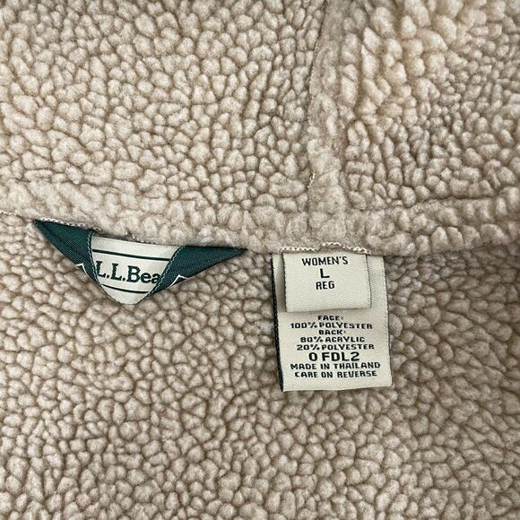 LL Bean Sherpa Lined Hooded Jacket Women L Beige Faux Suede Full Zip - Picture 4 of 8